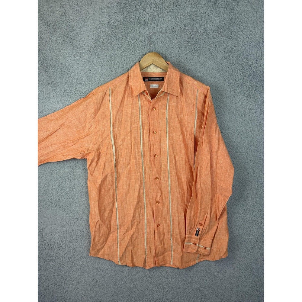 Enyce Shirt Mens Medium Orange Stripe 100% Linen Long Sleeve Button Front Casual